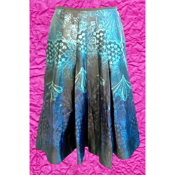ELECTRIC Peacock Skirt Axcess Liz Claiborne Size 4 Pleated Artsy Forest Fairy - Picture 1 of 9